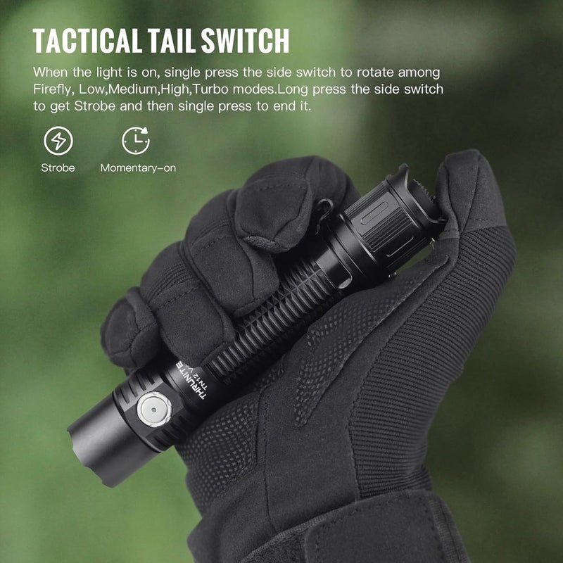 ThruNite TN12 V6 Tactical LED Flashlight, High 1950 Lumens Dual Switch, USB-C Rechargeable Flashlight Compact for EDC, Law Enforcement, and Outdoor Use (Cool White) - Image 3